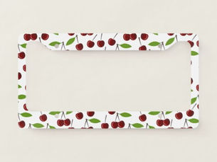 Big Deals! Red Cherry, Pattern Of Cherries, Leaves, Fruit License Plate Frame