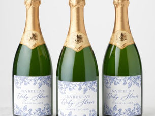Review Elegant Botanical Blue Floral Baby Shower Sparkling Wine Label
