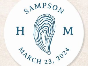 Review Nautical Oyster Shell Monogram with Name Date Round Paper Coaster
