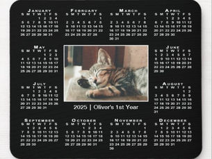 Best Deals! Modern 2025 Calendar Your Photo Name on Black Mouse Pad