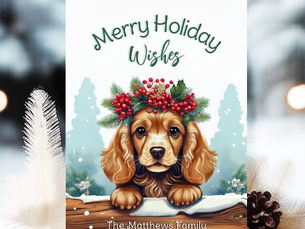 Hot Review! Peeking Cocker Spaniel Merry Wishes Pet Portrait Holiday Card