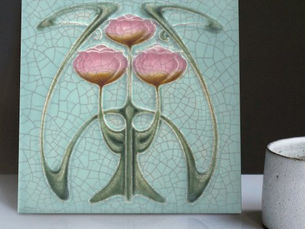 Big Deals! Art Nouveau 1890s Trio of Peonies Gibbons Ceramic Tile