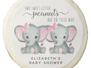 Top 10! Twin Girls Elephant Baby Shower Sugar Cookie