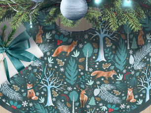 Best Deals! Winter Woodland Teal/Gold ID785 Brushed Polyester Tree Skirt