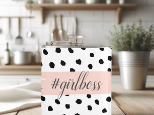 Top 10! Modern Pastel Pink Girl Boss & Black Dots Flask