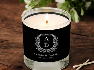 Big Deals! Black White Crest Modern Monogram Wedding  Scented Candle