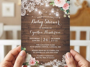 Top 5! Rustic Mason Jar Lights Lace Floral Baby Shower Invitation