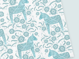 Big Deals! Swedish Dala Horse Teal and White Tablecloth