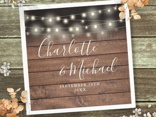 Best Price! Rustic Wood String Lights Signature Script Wedding Napkins