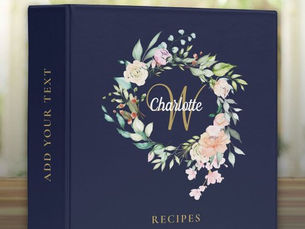 Best Price! Navy Blue Roses Floral Gold Monogram Recipe 3 Ring Binder