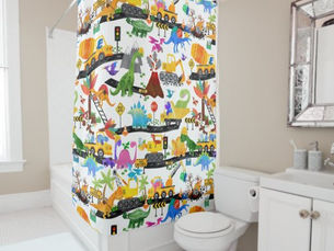 Top 5! Watercolor Dinosaur Construction Kids Cute Shower Curtain