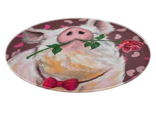 Best Deals! Funny Cutting Board Gentleman Pig with Rose