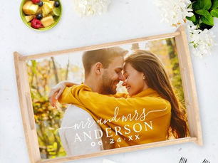 Best Price! Elegant White Mr and Mrs Monogram Photo Wedding Serving Tray