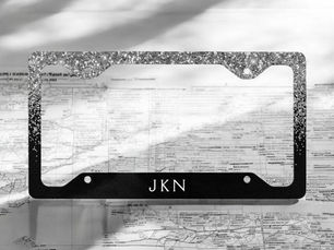 Hot Deals! Silver Black Glitter Glam Monogram License Plate Frame