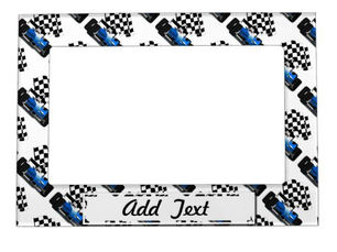 Top 5! Blue Race Car with Checkered Flag Magnetic Frame