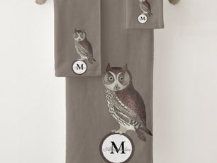 Top 10! Rustic Watercolor Owl Monogram Name Brown/Gray Bath Towel Set