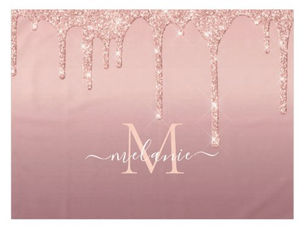 Best Price! Monogram Name Rose Gold Blush Glitter Tablecloth