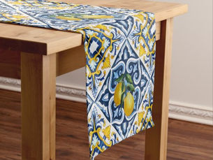 Best Deals! Blue tiles lemon Amalfi Positano Mediterranean Short Table Runner