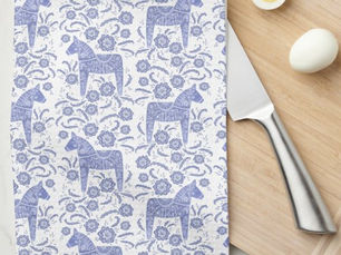 Best Deals! Swedish Dala Horse Folk Art Blue Kitchen Towel