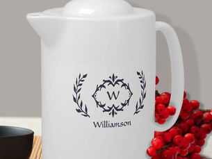 Hot Deals! Elegant Monogram Name Modern Wreath Blue White Teapot