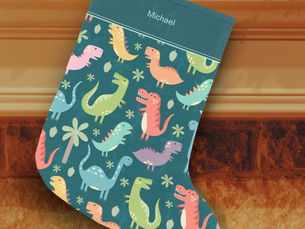 Top 5! Dinosaur Pattern Blue Kid Monogram Boy Small Christmas Stocking