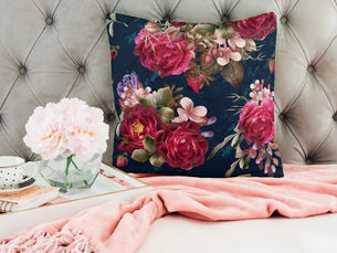 Top 10! Chic Burgundy Floral On Navy Blue Throw Pillow