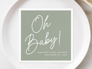 Top 5! Modern Oh Baby Script Sage Green Baby Shower Napkins