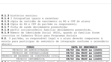 INFORMAÇÕES SOBRE PERÍODO DE MATRÍCULA E LISTA DE ESPERA