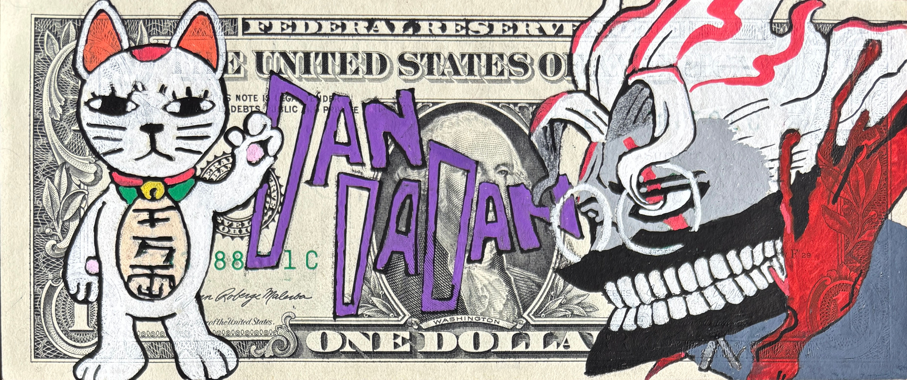 BENY MANGA oeuvre originale acrylique sur billet de 1 dollar