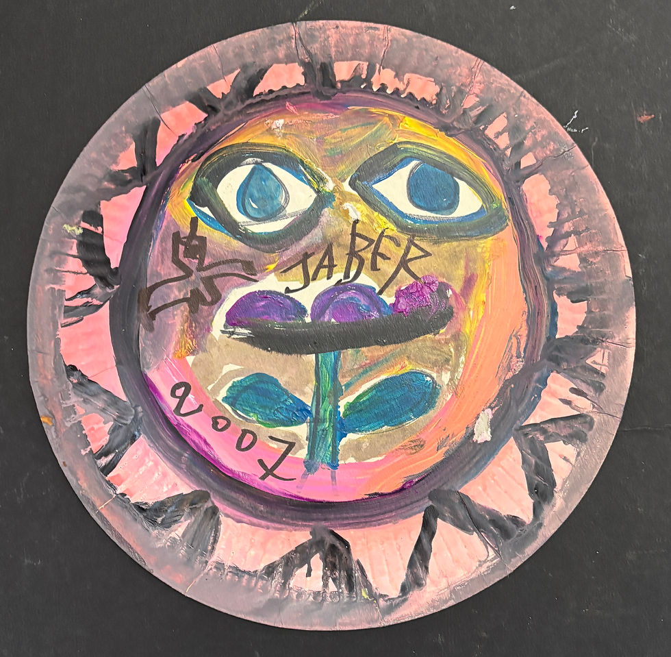 JABER 2007 rare oeuvre sur assiette en carton diametre 23cm