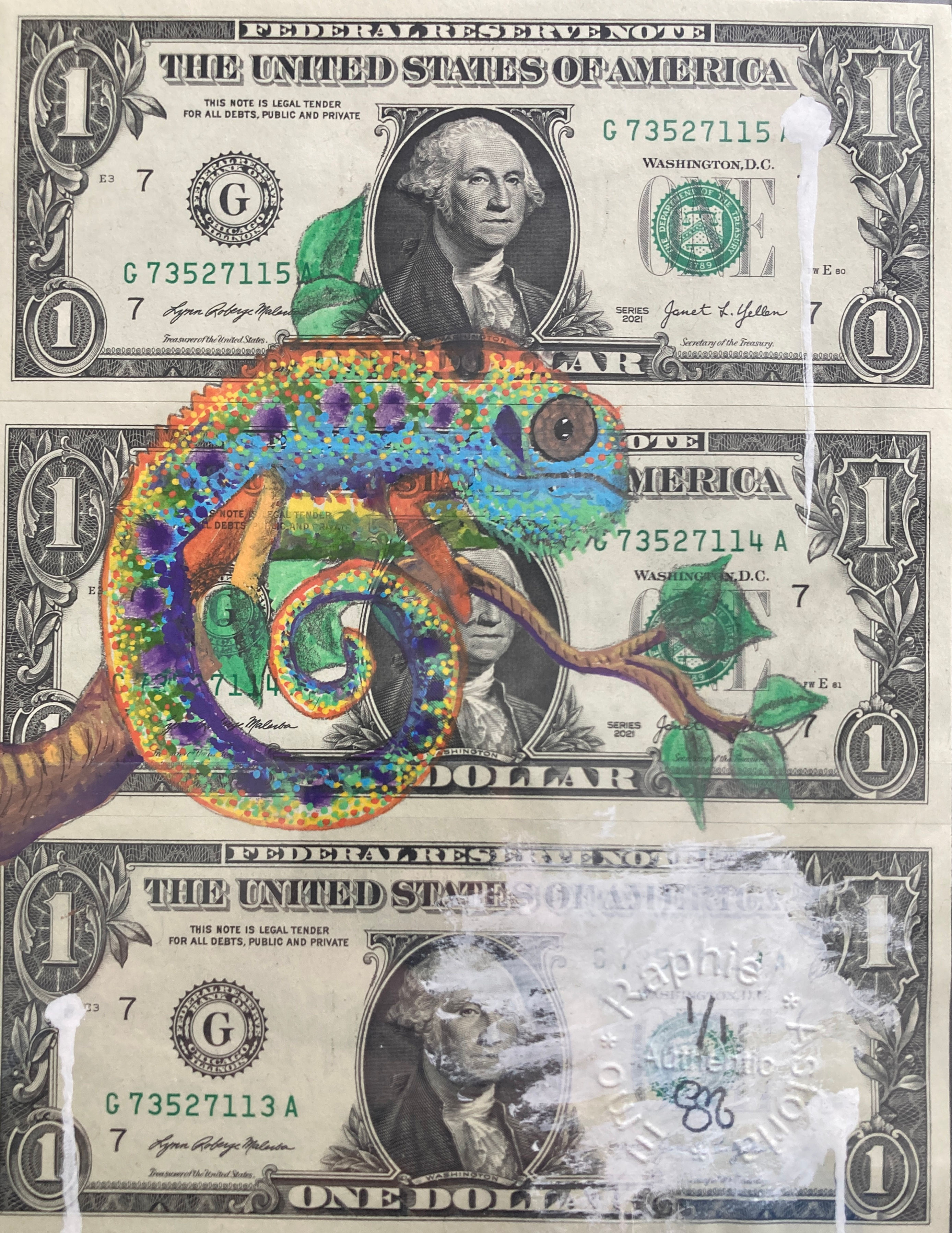 EMO RAPHIEL ASTORIA oeuvre originale sur billet1$