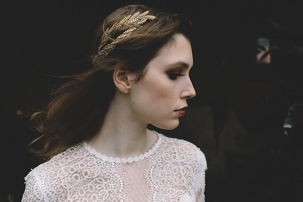 gold Tiny Fern hair comb and Tiny Fern headband