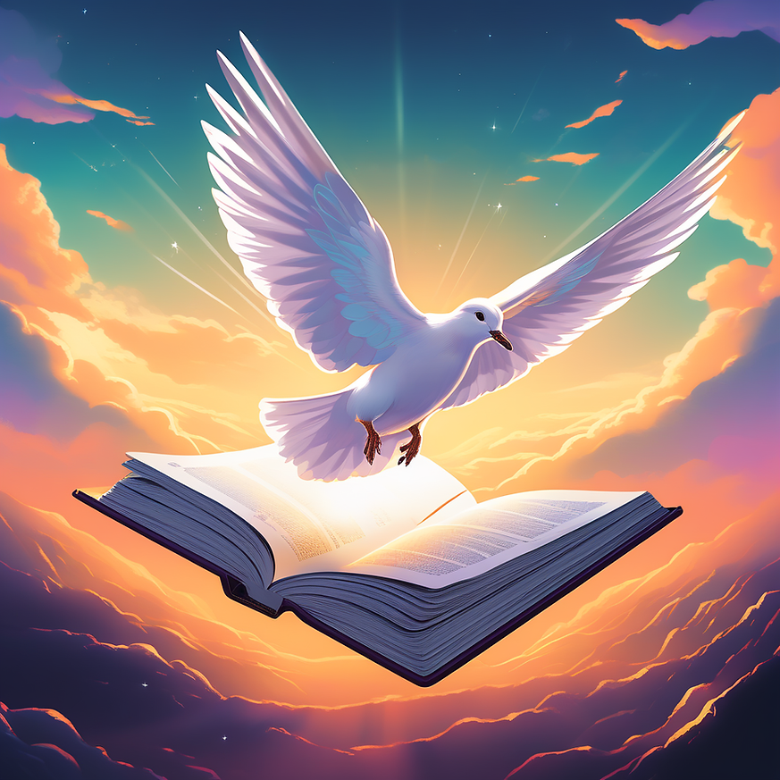 illustration-of-a-dove-in-mid-flight-carrying-a-cross-above-an-open-bible-line-art-style-e
