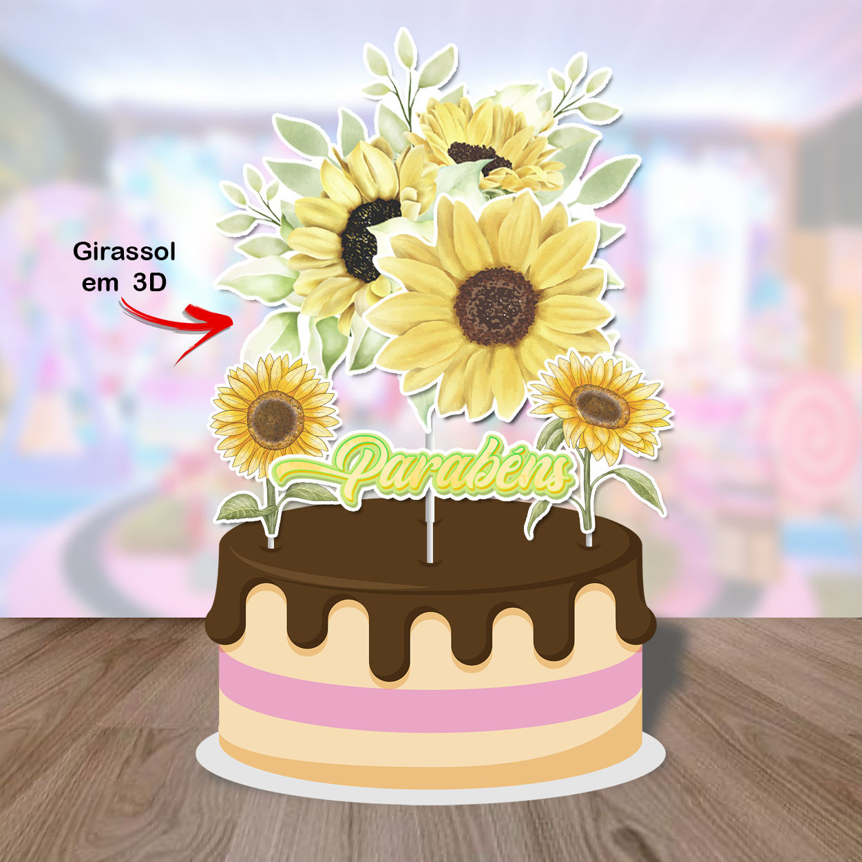 Arquivo Digital Topo de Bolo Girassol