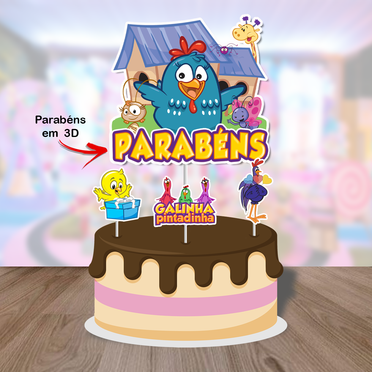 Arquivo Digital Topo de Bolo Galinha Pintadinha