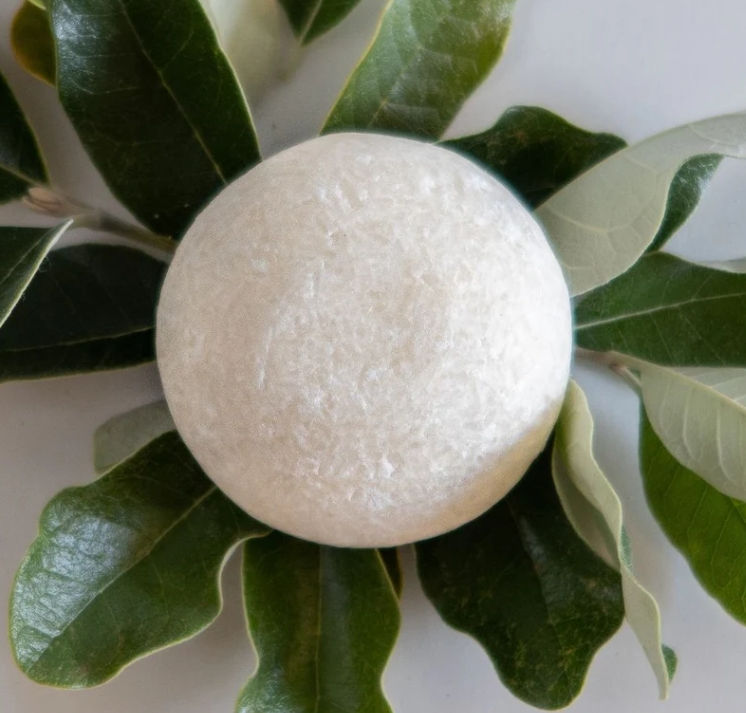 Solid fabric softener bar on green leaves