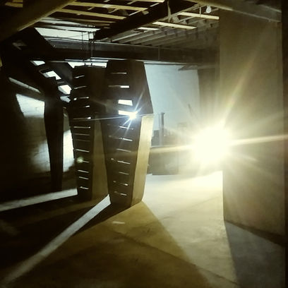 Coffin with light beams