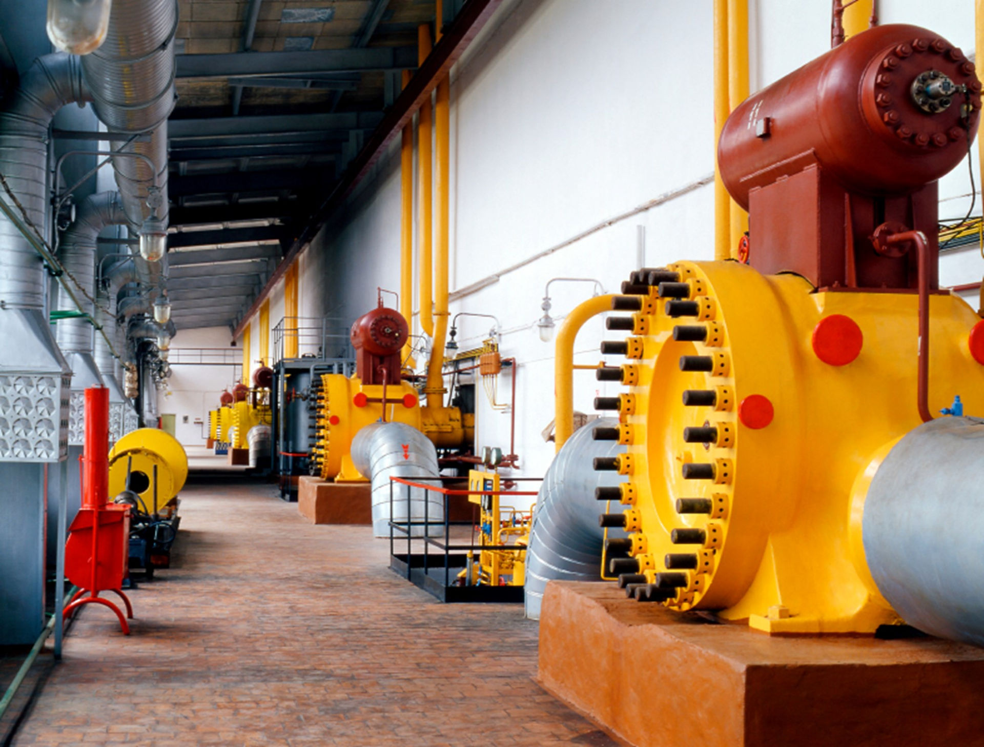 The inside of a gas compressor station