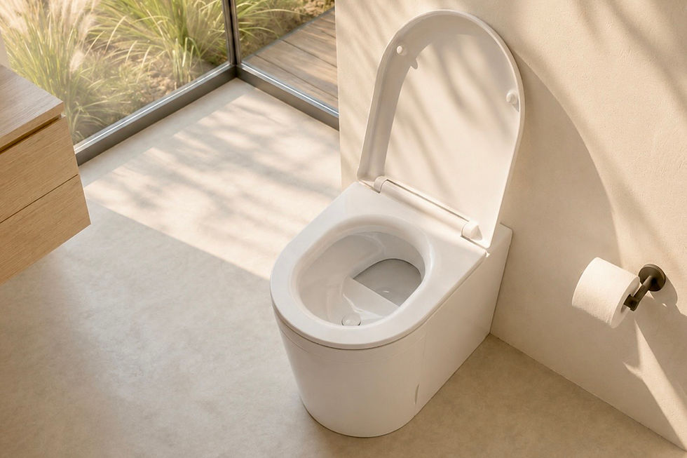 Trenneinsatz einer Trenntoilette reinigen – Ansicht von oben mit Sicht auf Trennsystem