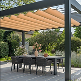 Patio shades provide protection from sunlight and heat while creating a comfortable outdoor living space.