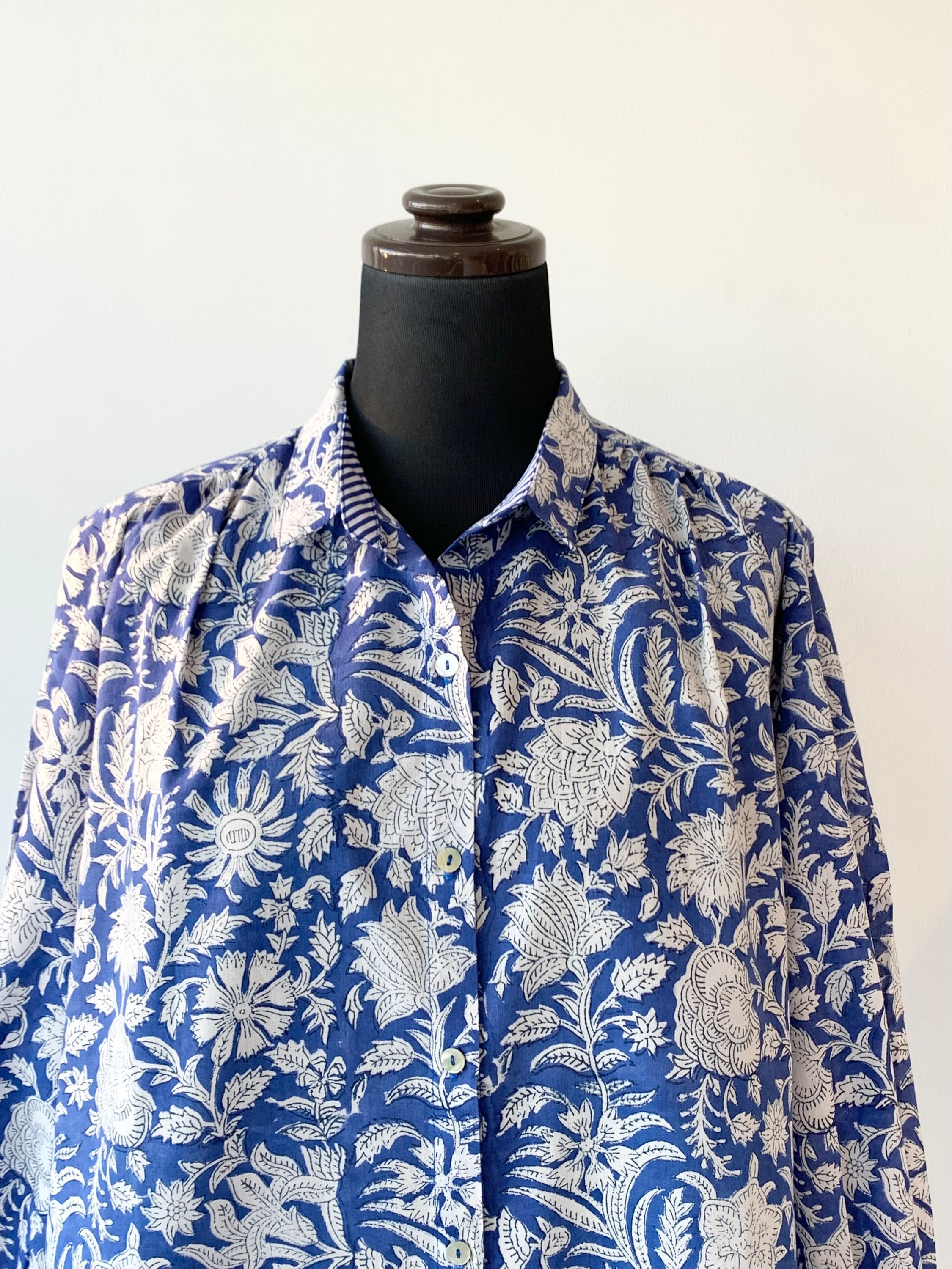 【XL最後の1枚】ブラウス　涼しい　インド綿　ブロックプリント