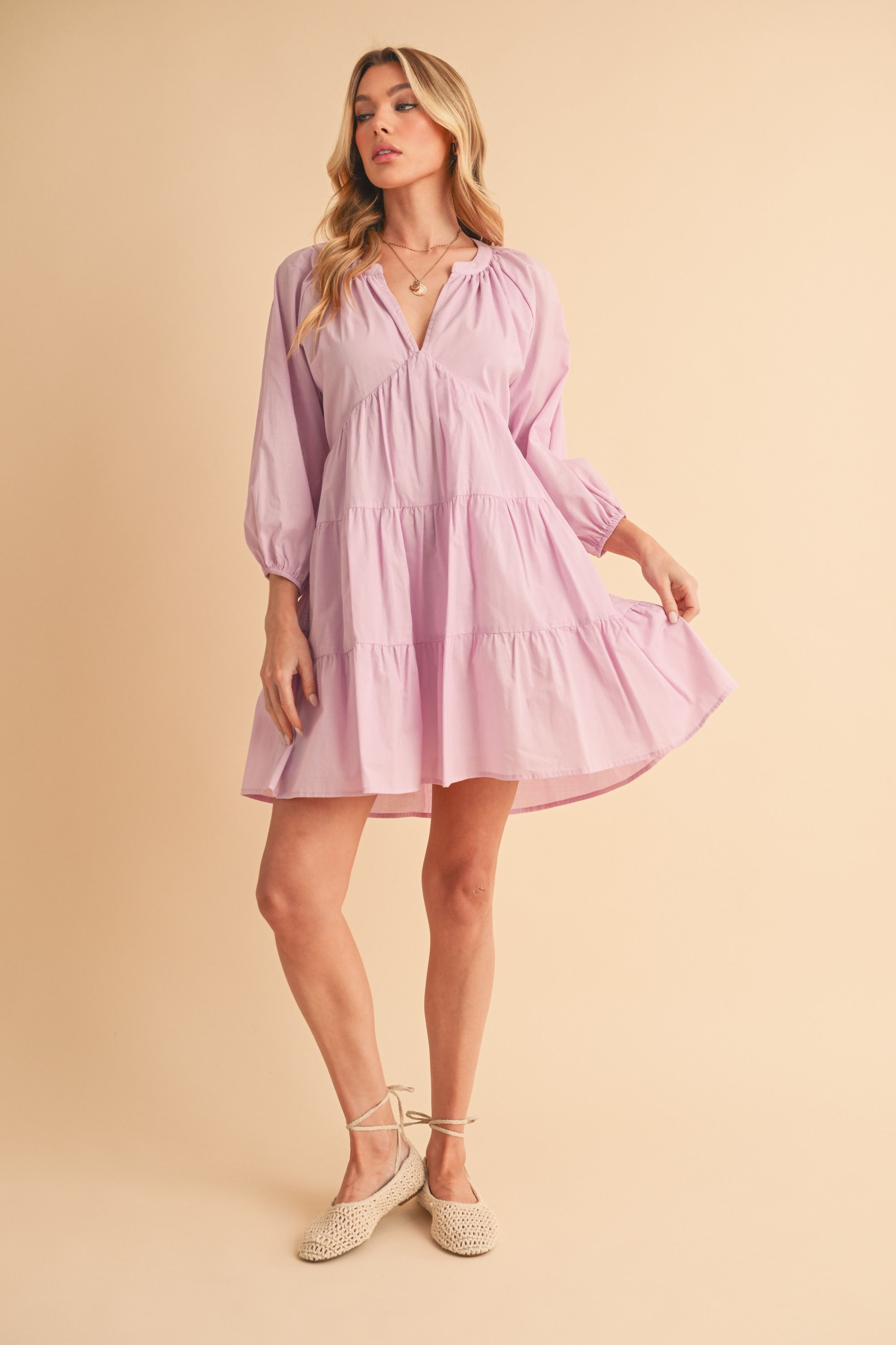 Balloon Sleeve Tiered Mini Dress