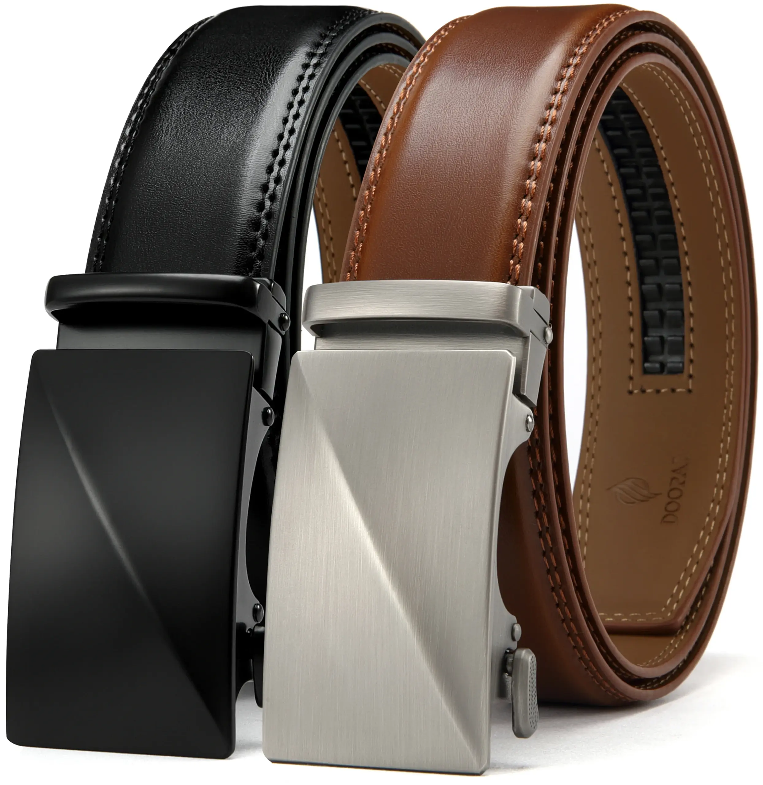 Black and brown men's leather ratchet belts
