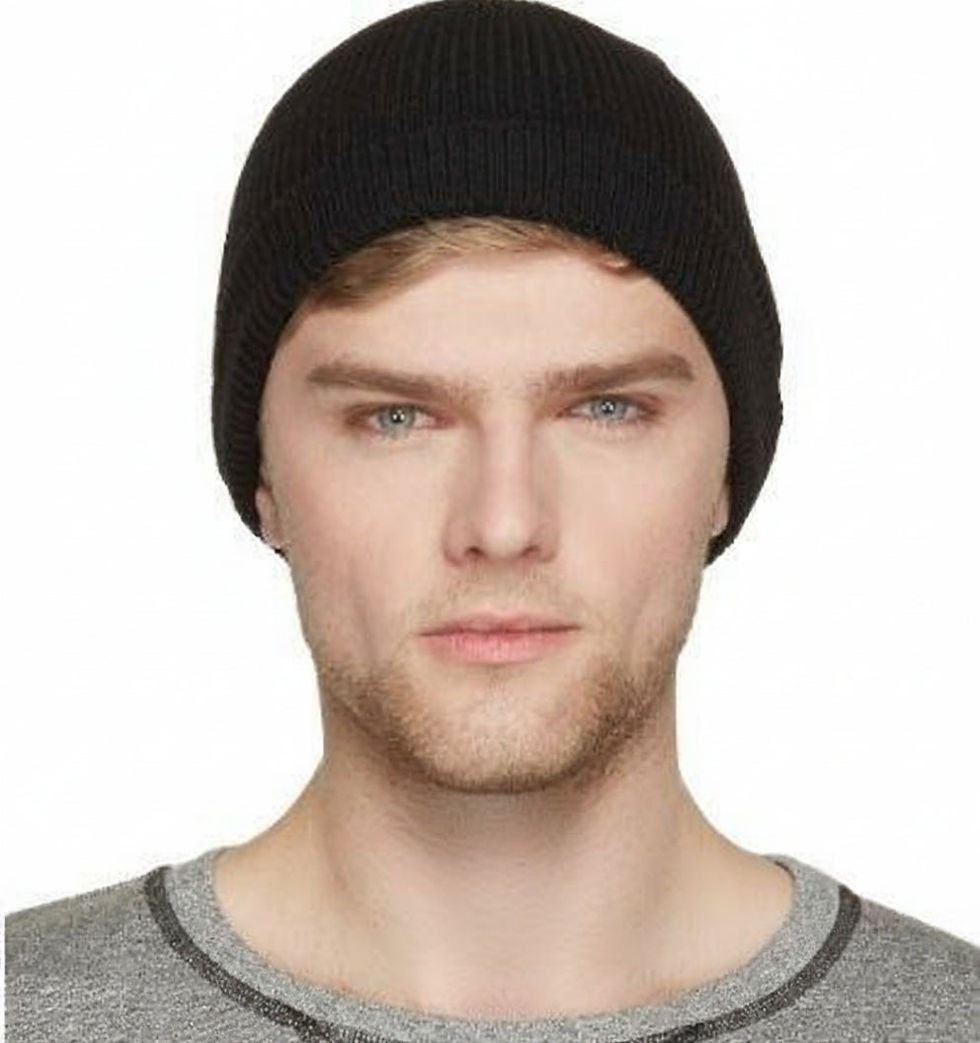 Man wearing Iditarod alpaca beanie