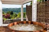 Cedar hot tub in covered patio