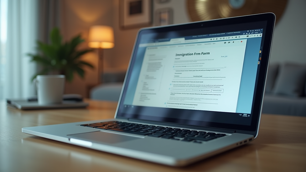 Eye-level view of a laptop screen displaying an online immigration form