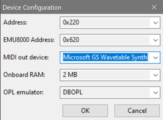 Creative AWE 32 settings