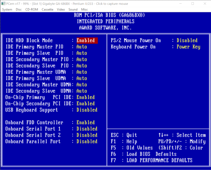 PCem bios setup