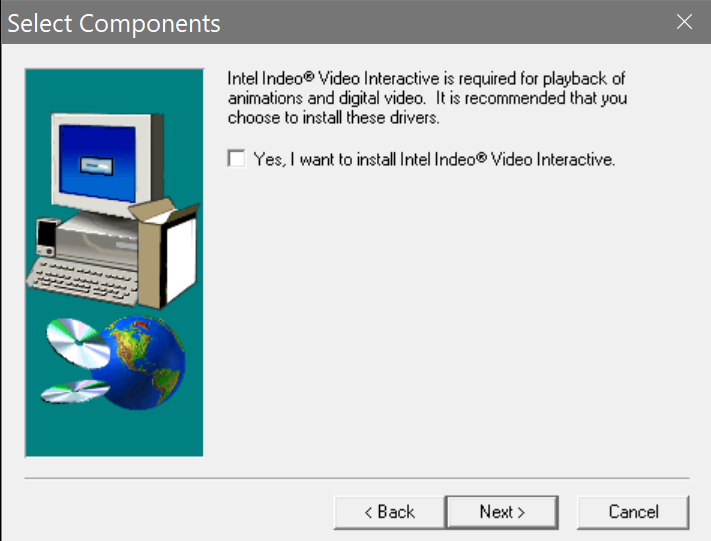 Skip installing the Indeo video components.