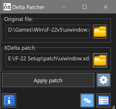 Specify the original and patch files, then apply the patch.